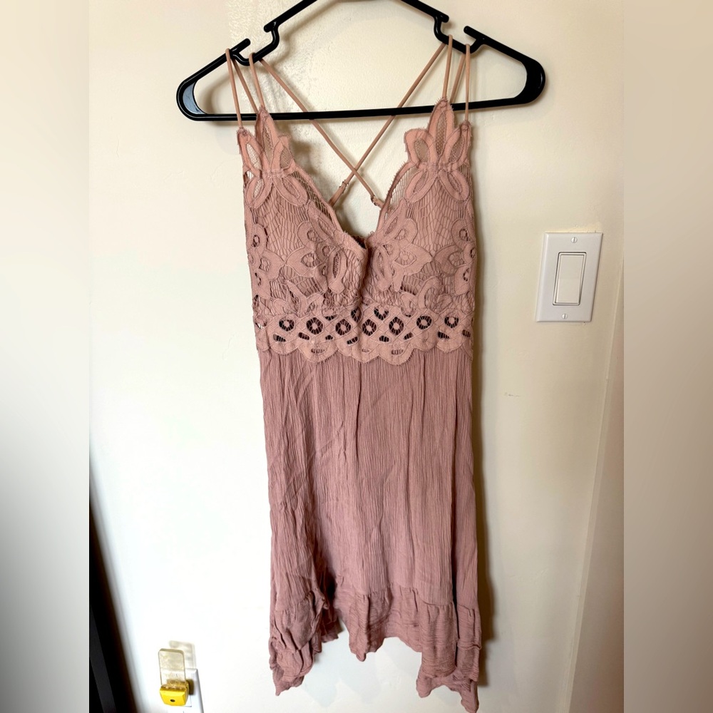 Pink Lace Front Mini Summer Dress - Medium